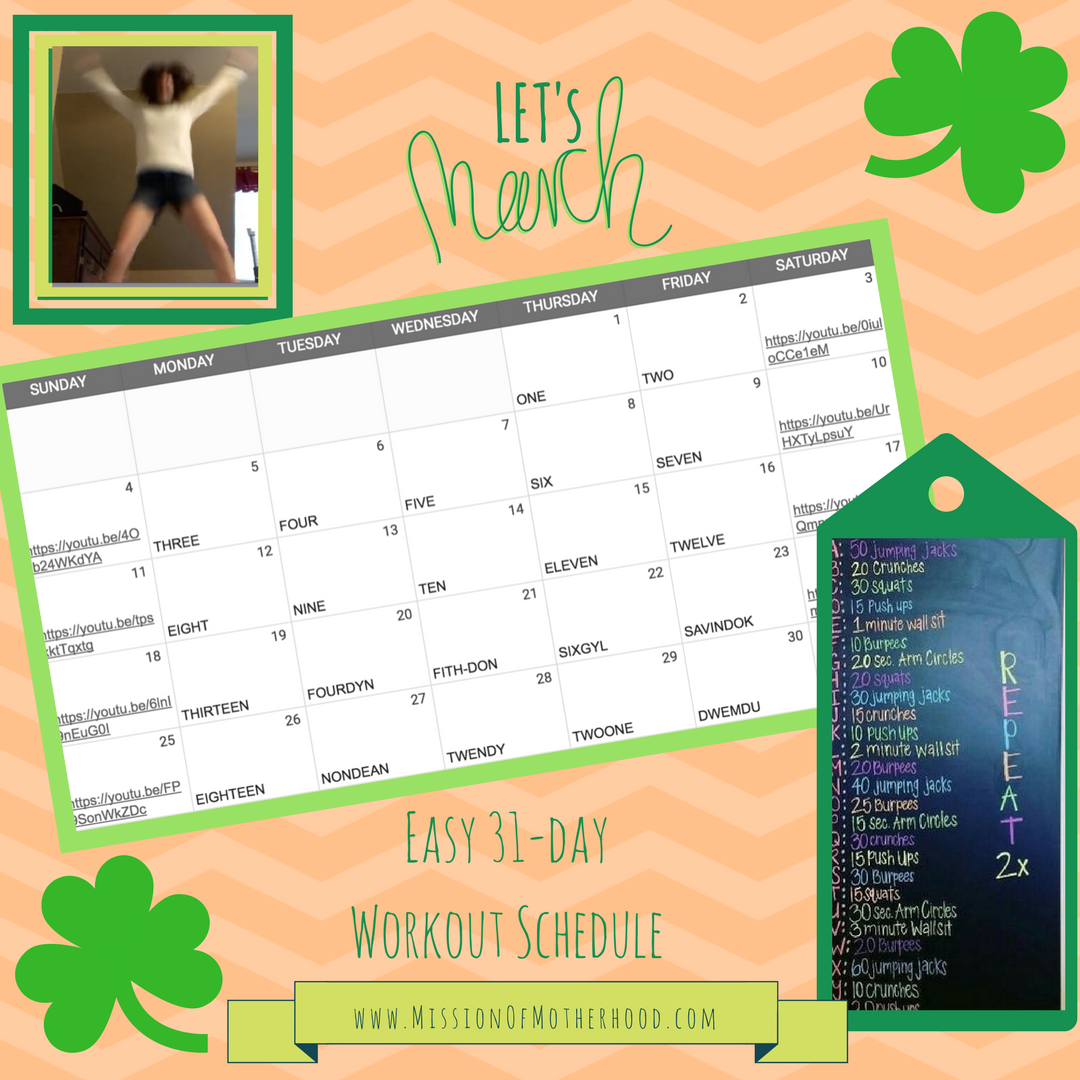 Let's March! Easy 31Day Workout Schedule Mission of Motherhood